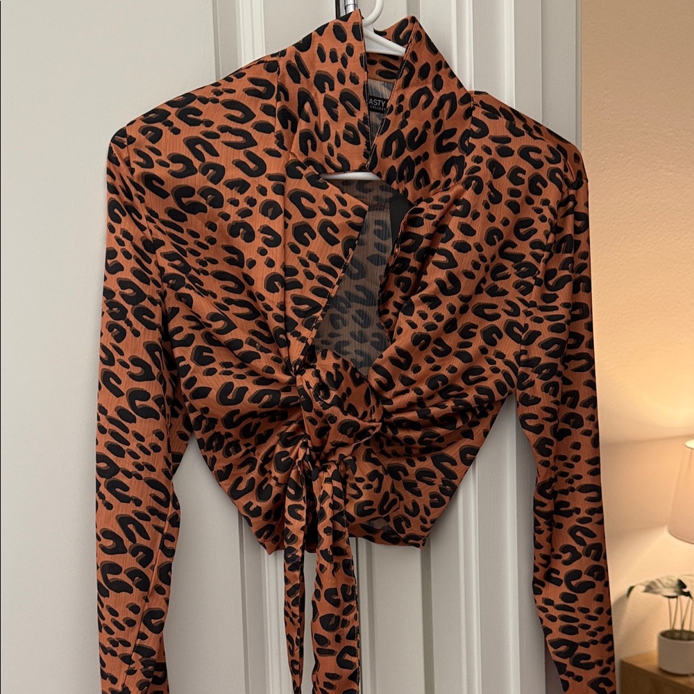 Nasty Gal Animal Print Wrap Blouse